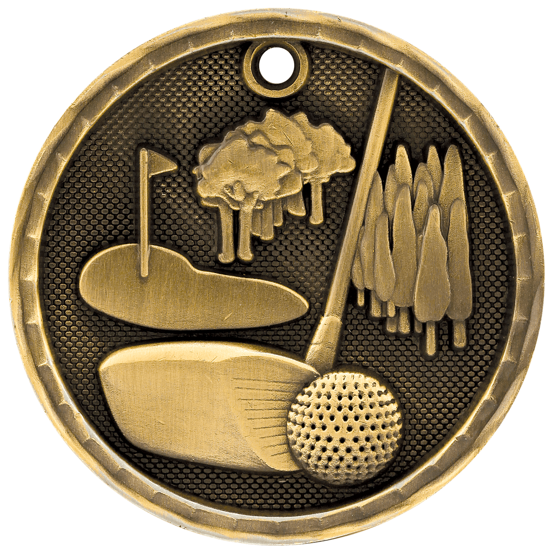 Antique Gold 3D Golf Medal - 2"
