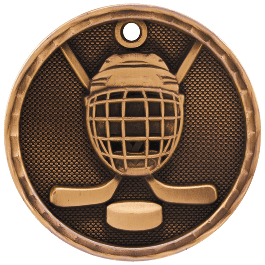2" Antique Bronze 3D Hockey Medal
