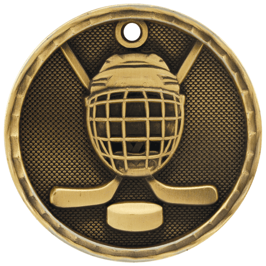 2" Antique Gold 3D Hockey Medal