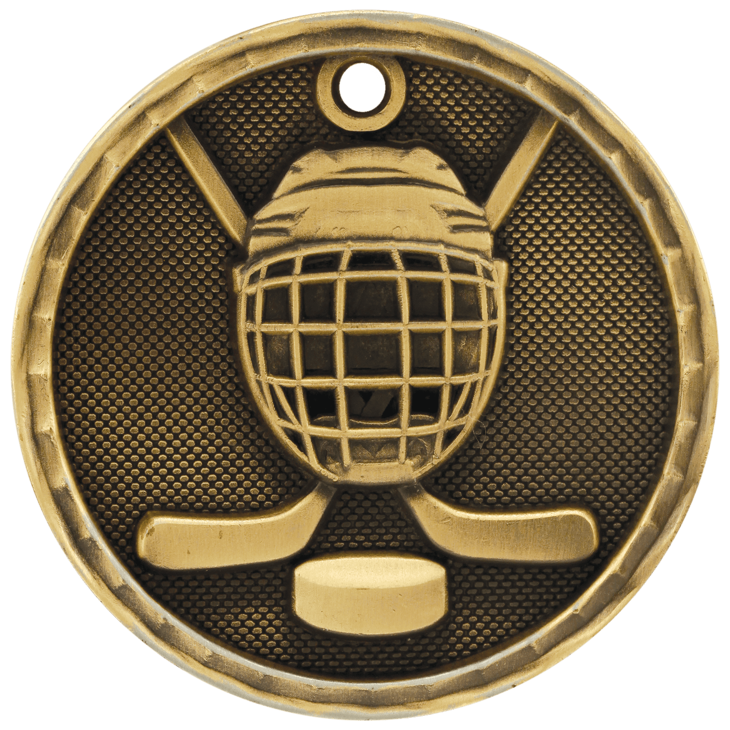 Antique Gold 3D Hockey Medal - 2"