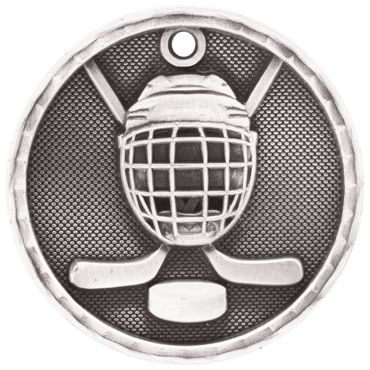 Antique Silver 3D Hockey Medal - 2"