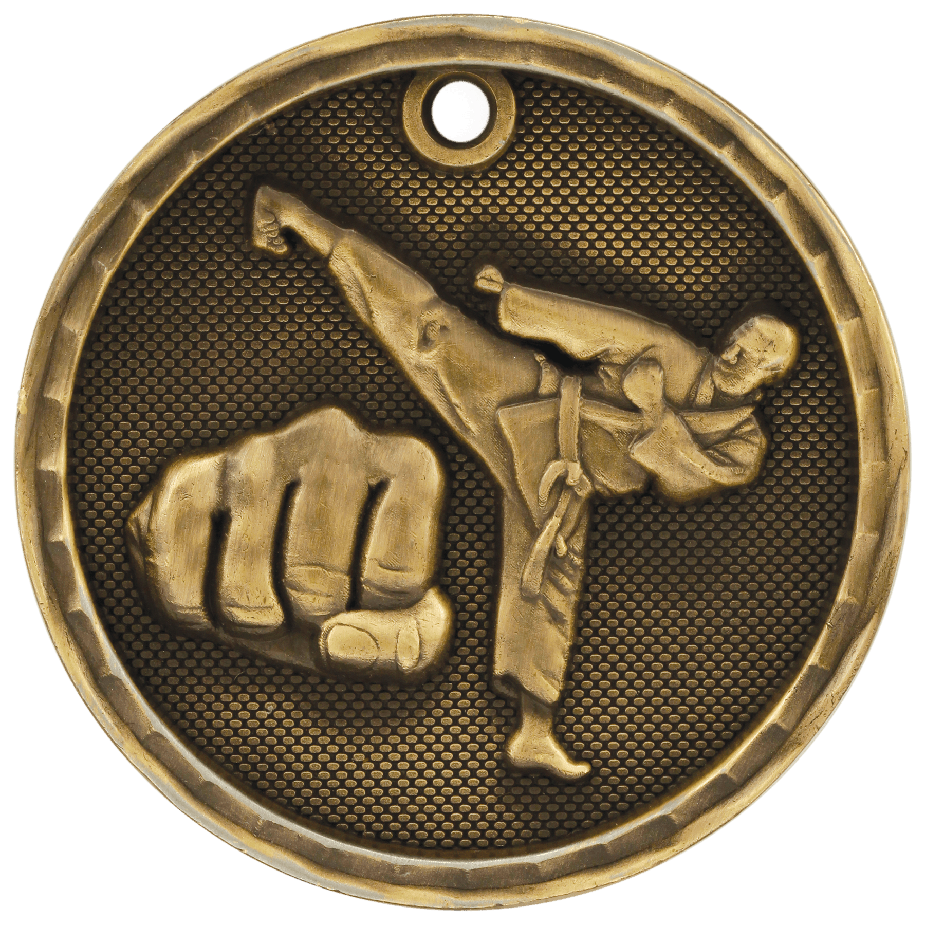 Antique Gold 3D Martial Arts Medal - 2"