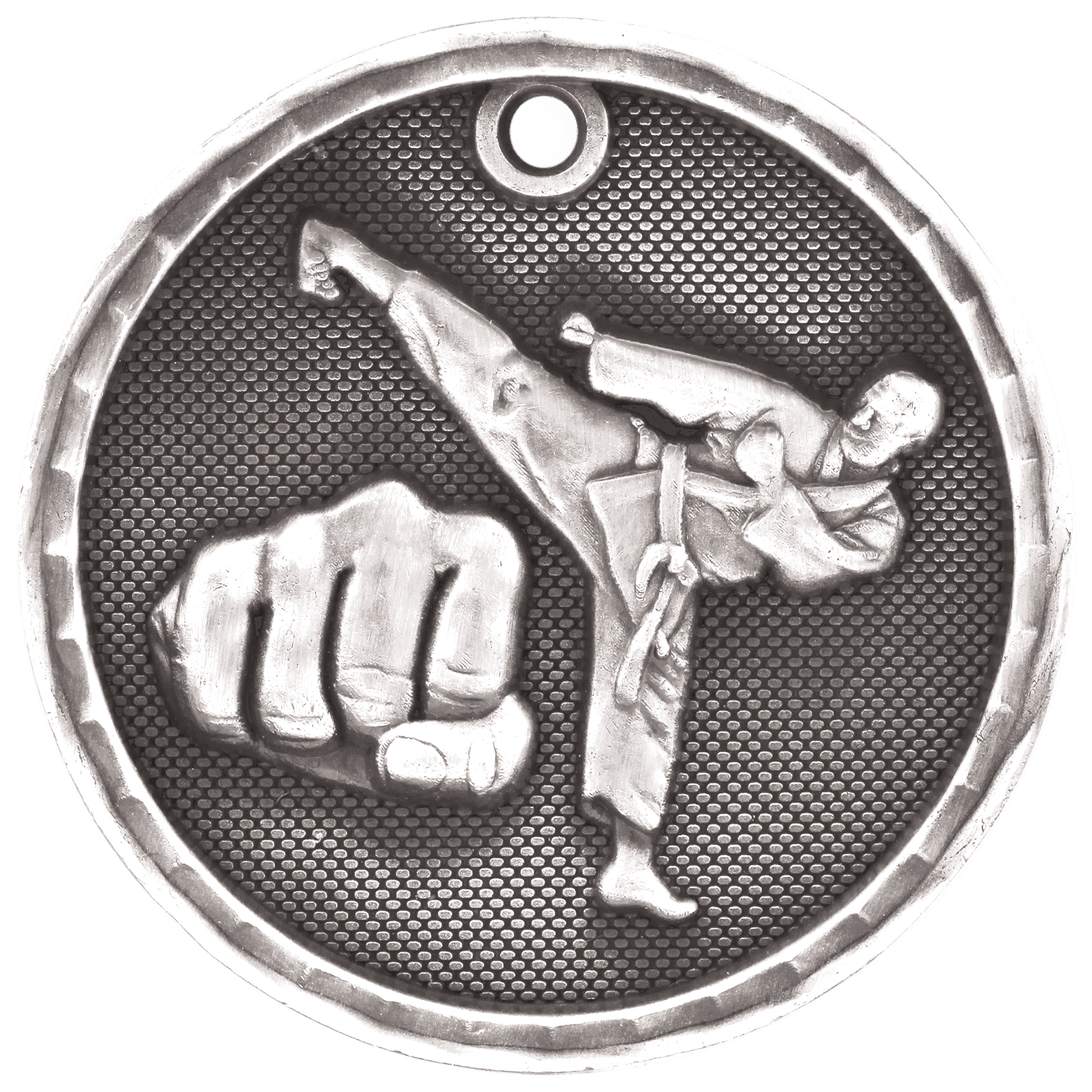 Antique Silver 3D Martial Arts Medal - 2"