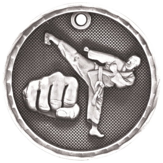 Antique Silver 3D Martial Arts Medal - 2"