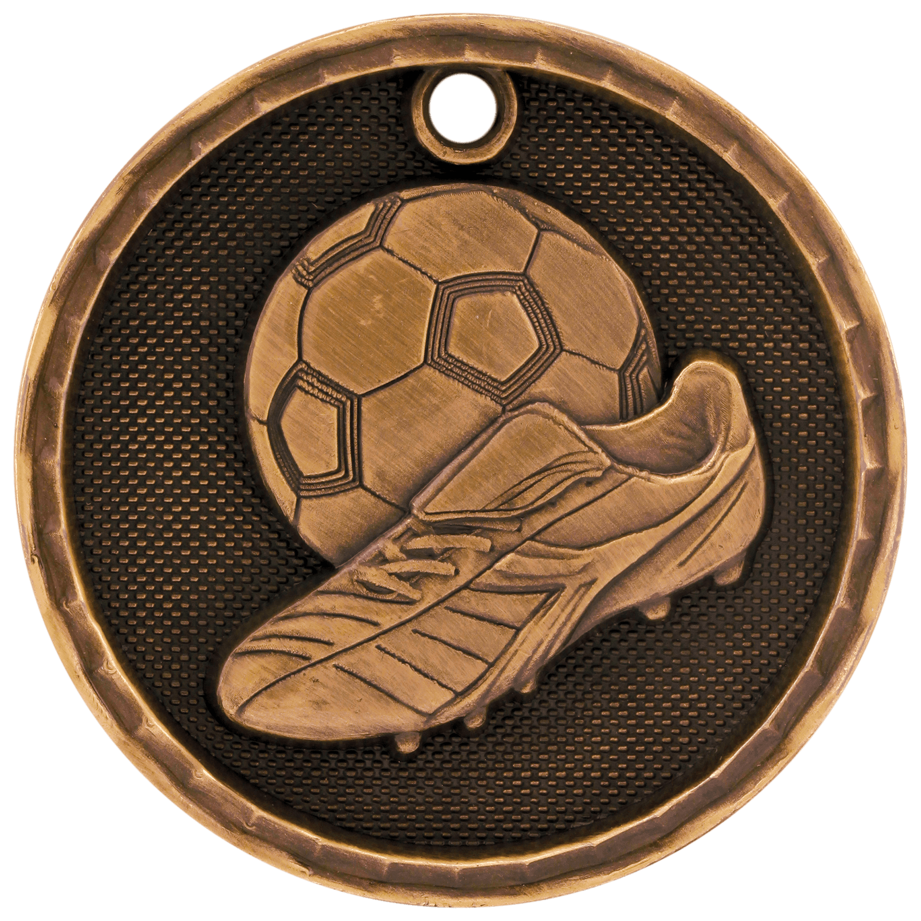 Antique Bronze 3D Soccer Medal - 2"