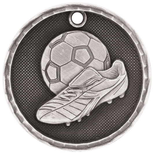 Antique Silver 3D Soccer Medal - 2"