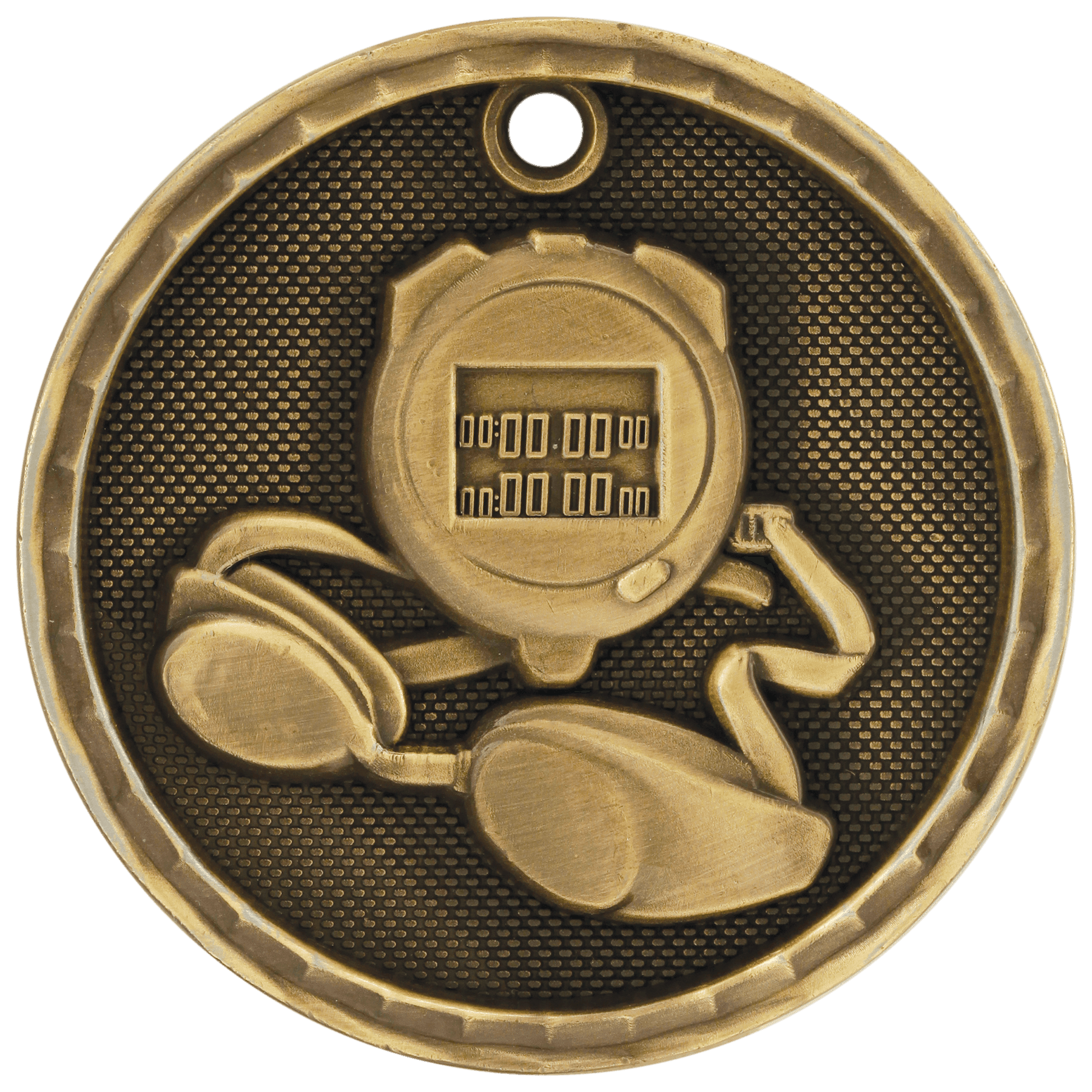 Antique Gold 3D Swimming Medal - 2"