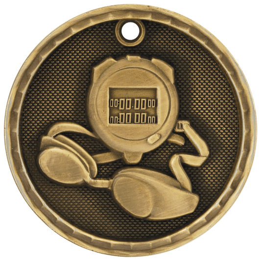 Antique Gold 3D Swimming Medal - 2"