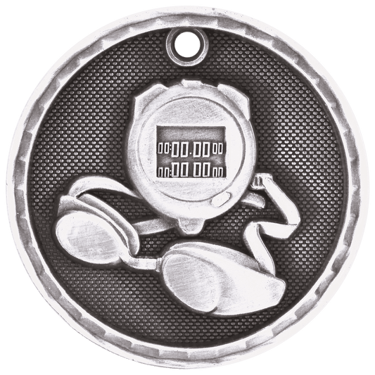 2" Antique Silver 3D Swimming Medal