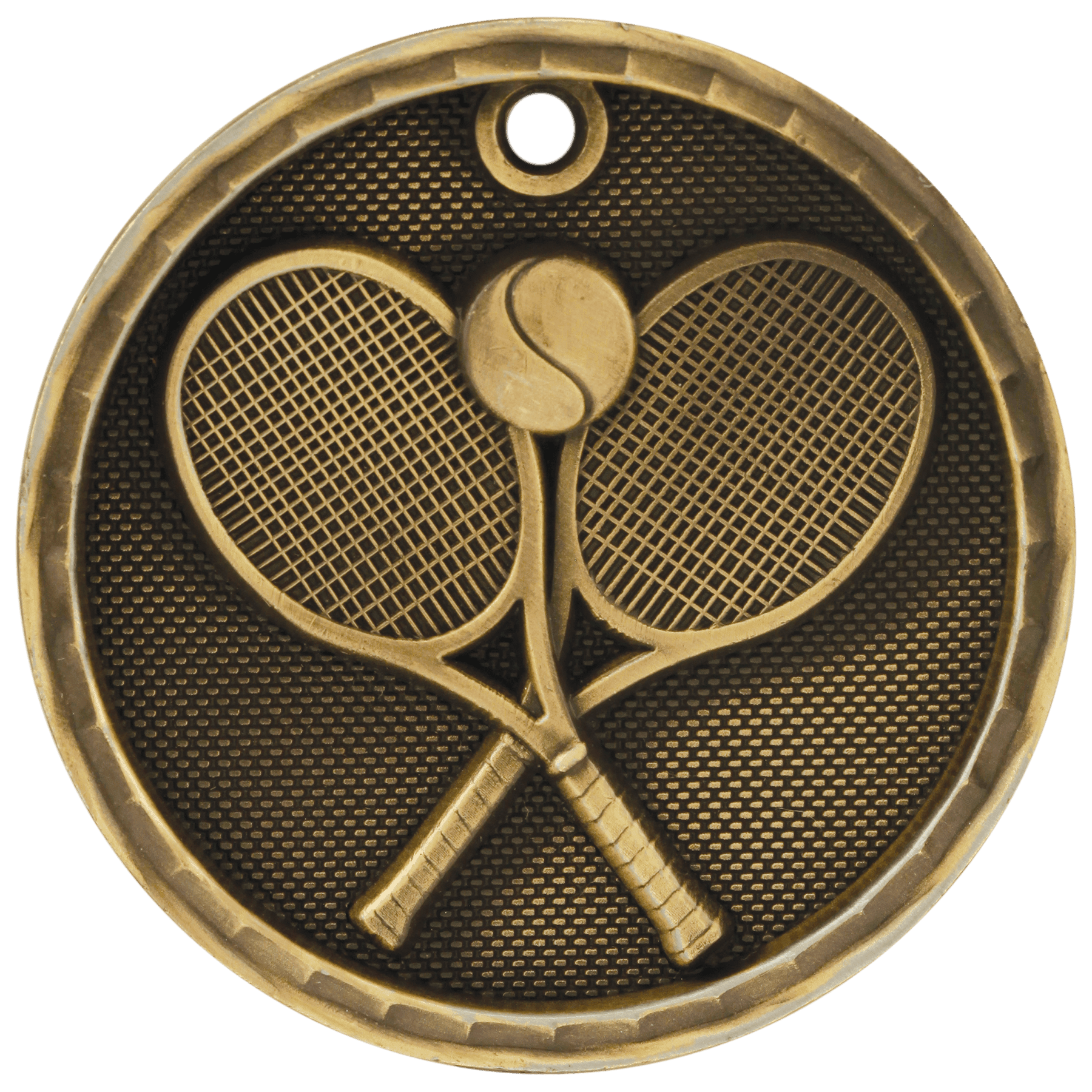 Antique Gold 3D Tennis Medal - 2"