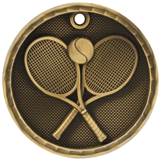 Antique Gold 3D Tennis Medal - 2"