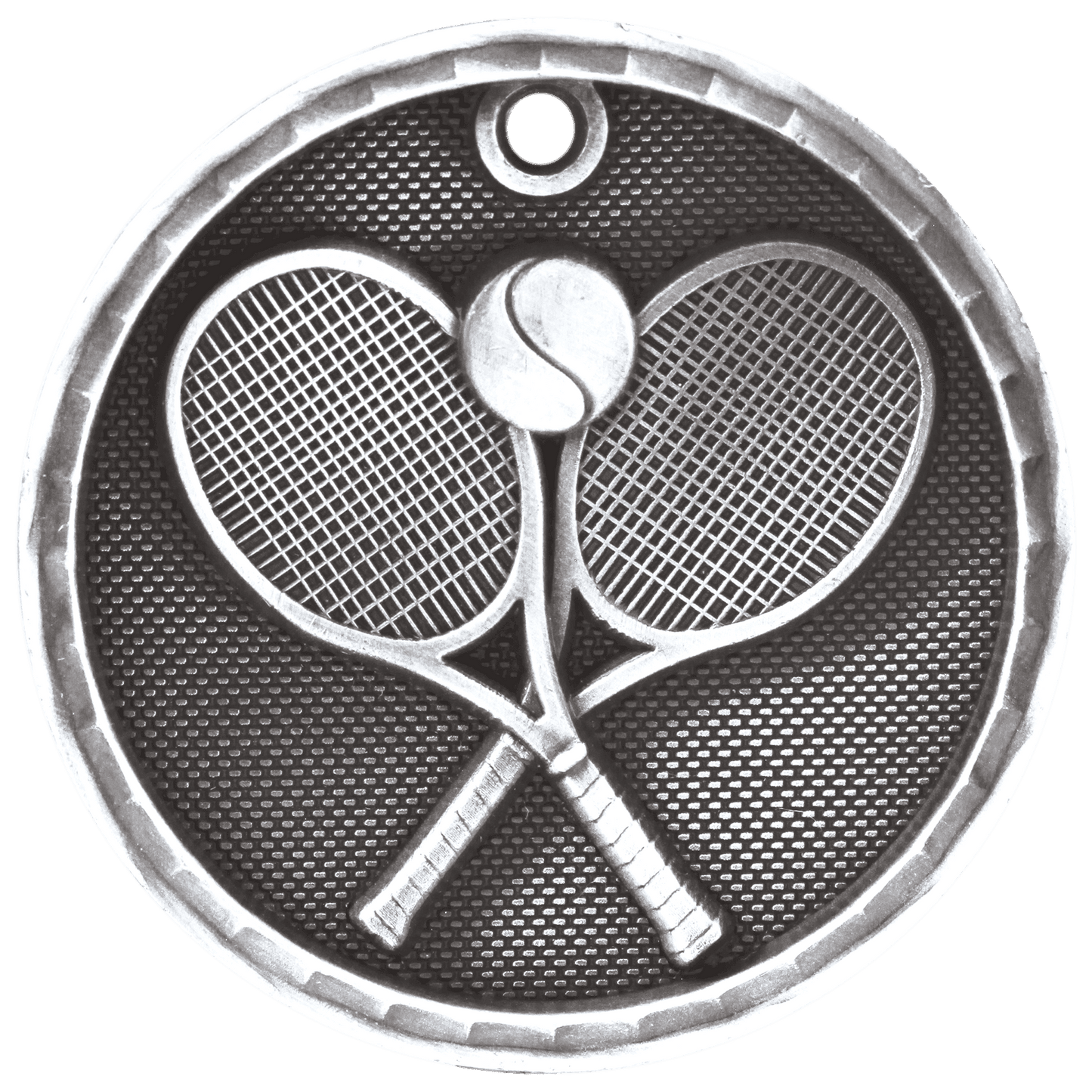 Antique Silver 3D Tennis Medal - 2"