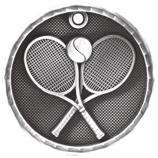 Antique Silver 3D Tennis Medal - 2"