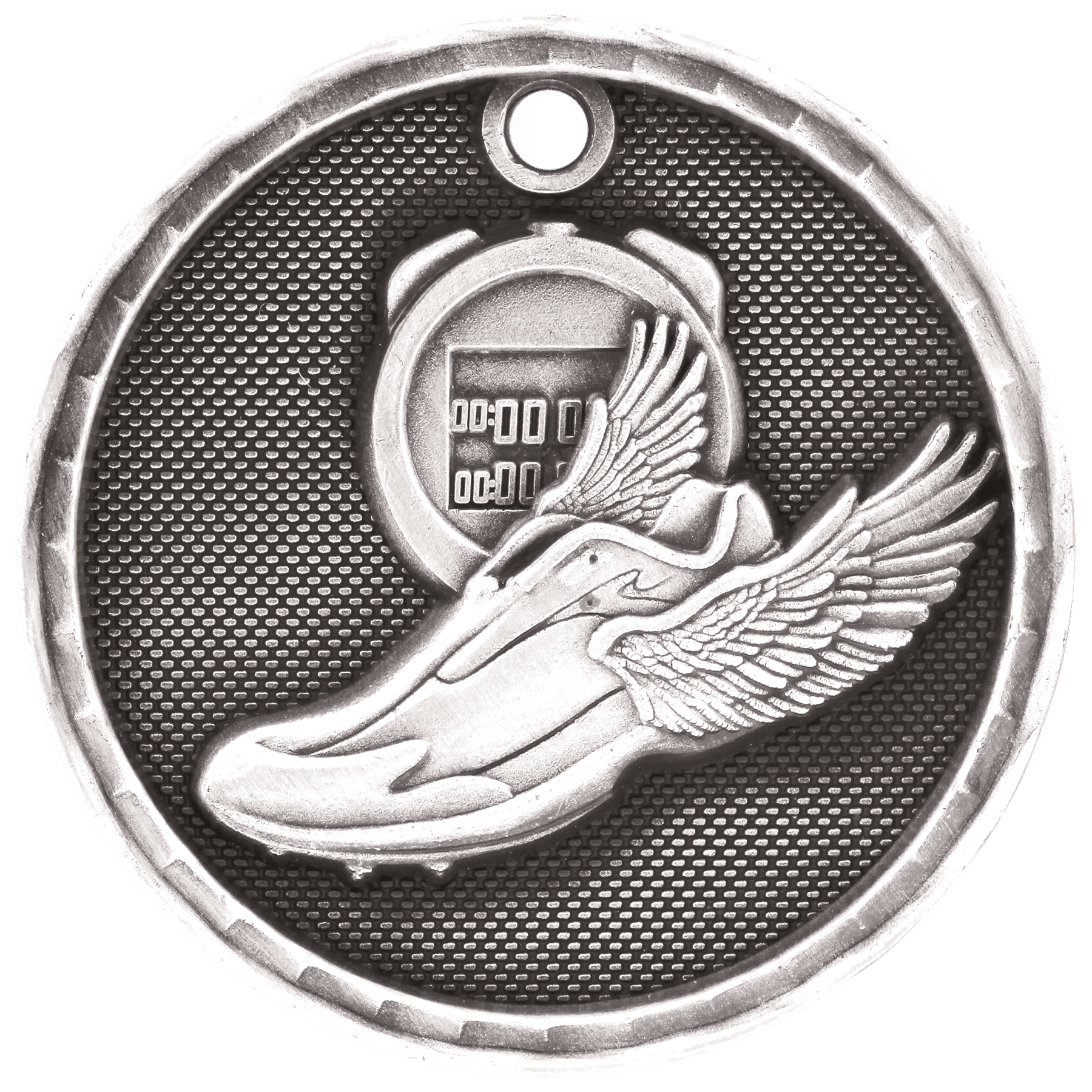 Antique Silver 3D Track Medal - 2"