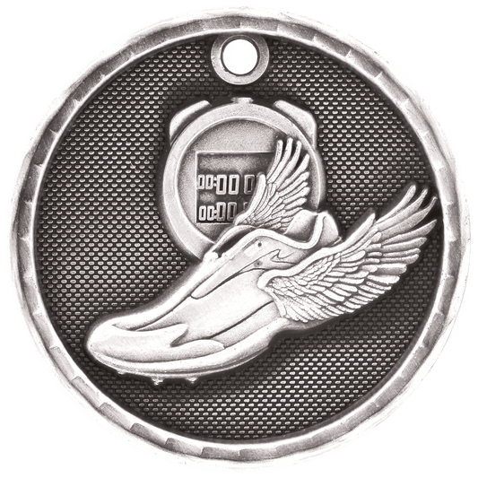 2" Antique Silver 3D Track Medal