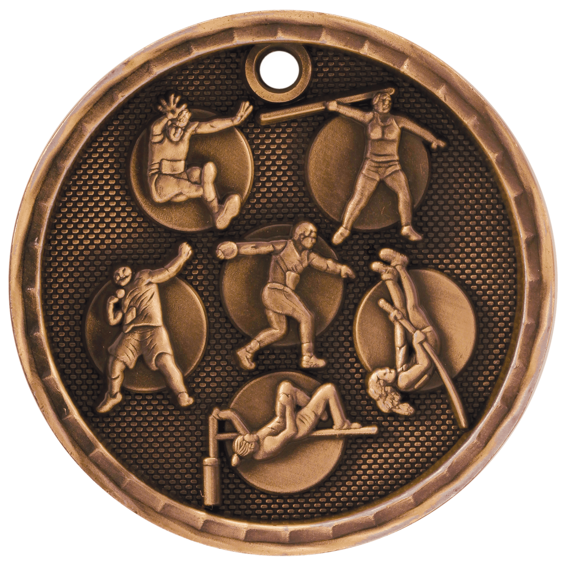 Antique Bronze 3D Track and Field Medal - 2"