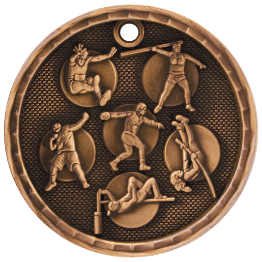 Antique Bronze 3D Track and Field Medal - 2"