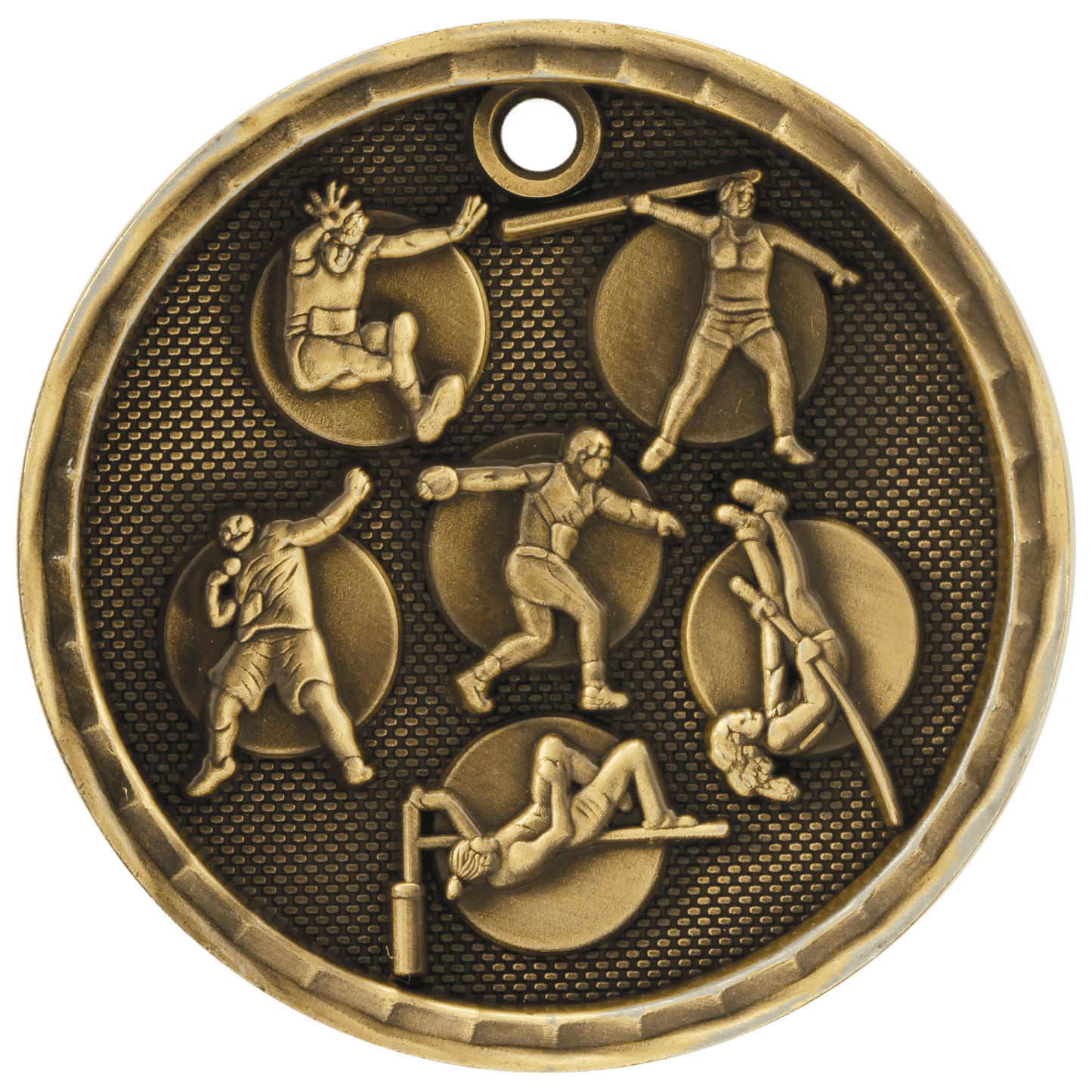 Antique Gold 3D Track and Field Medal - 2"