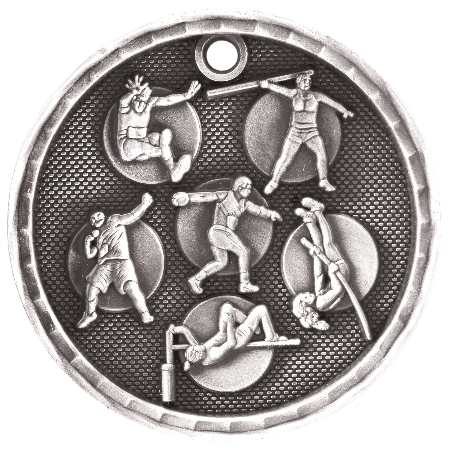 Antique Silver 3D Track and Field Medal - 2"