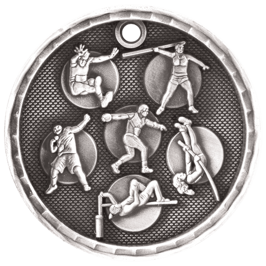 Antique Silver 3D Track and Field Medal - 2"