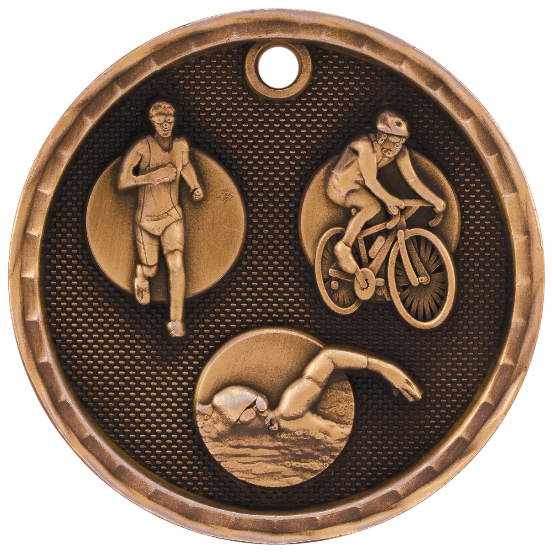 Antique Bronze 3D Triathlon Medal - 2"