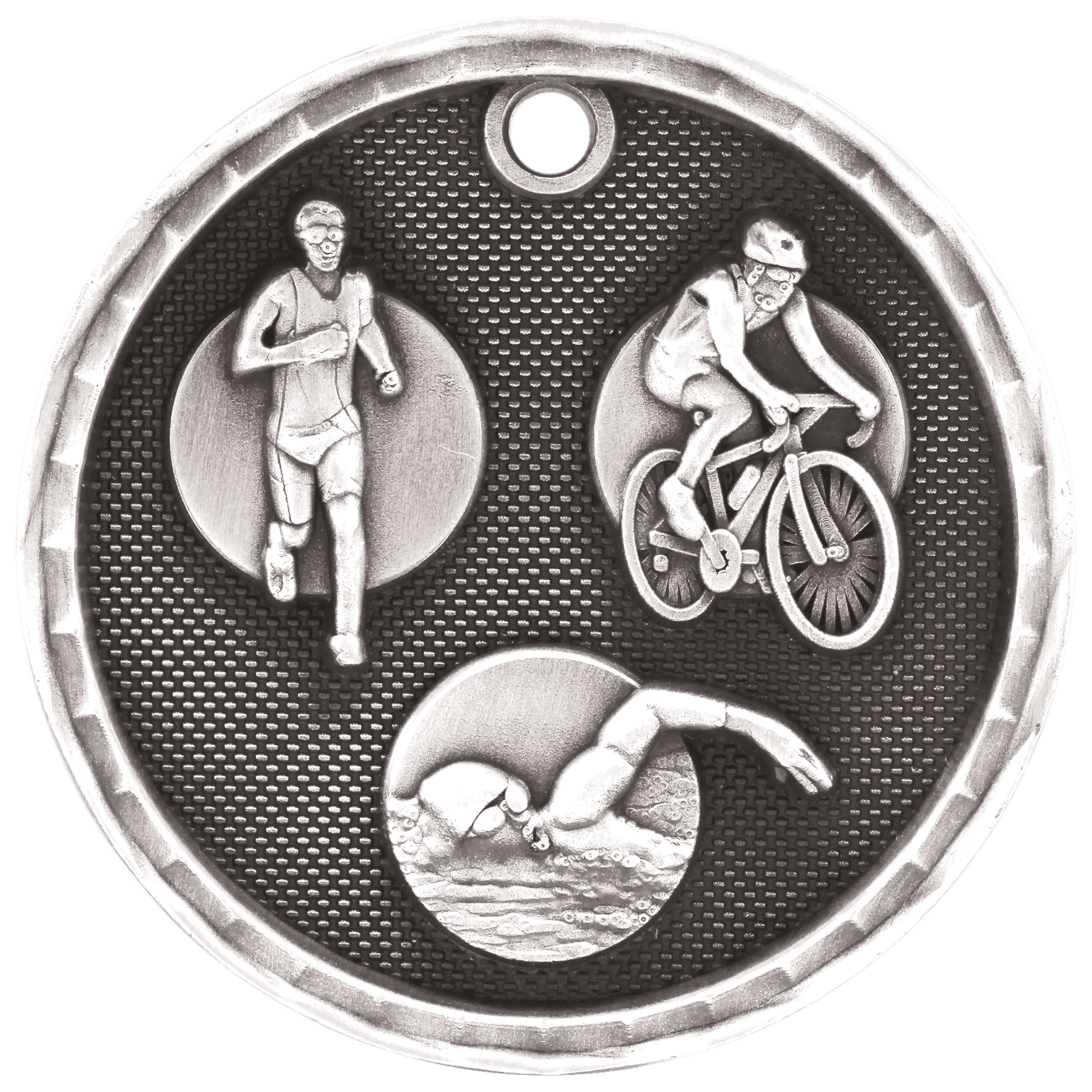 2" Antique Silver 3D Triathlon Medal