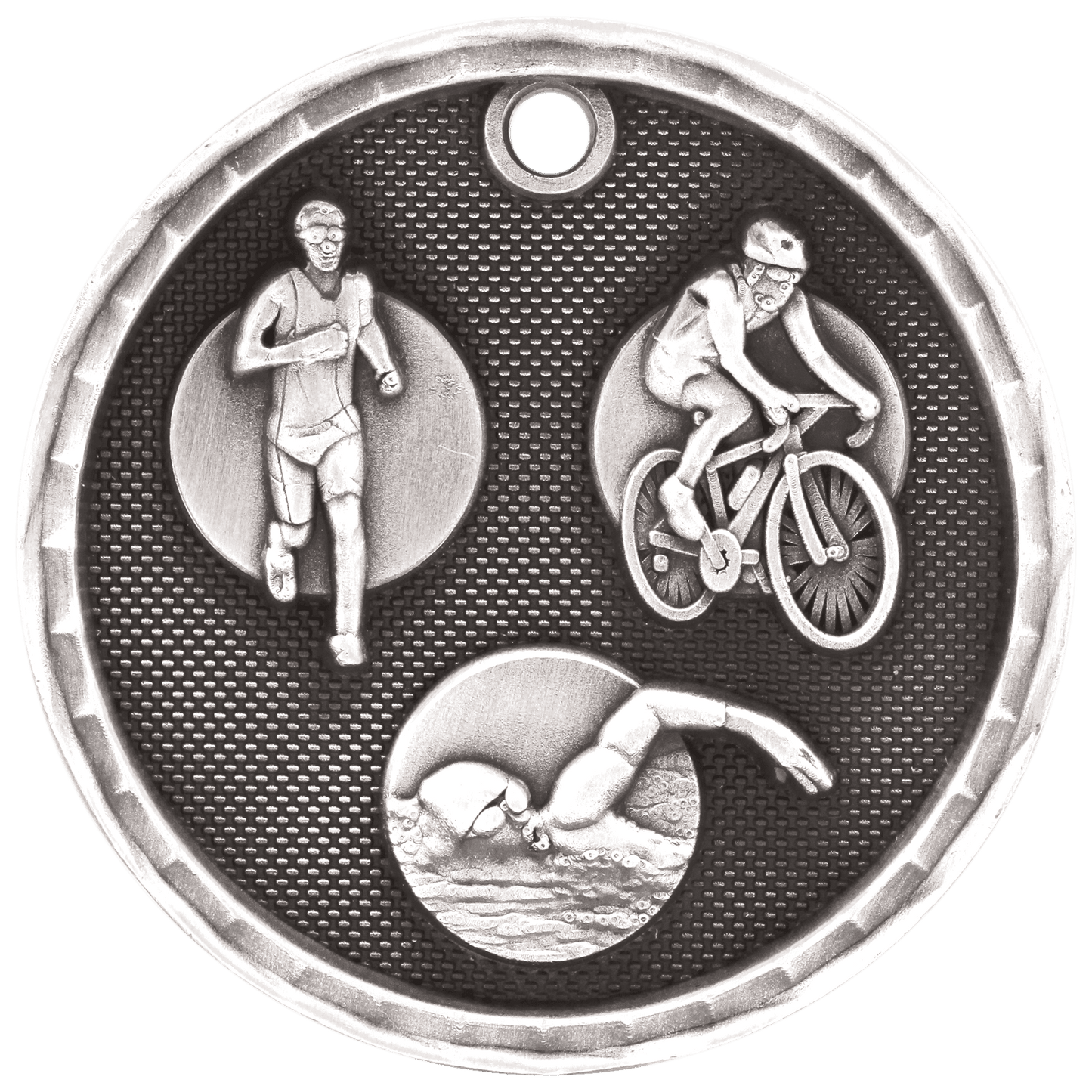 Antique Silver 3D Triathlon Medal - 2"