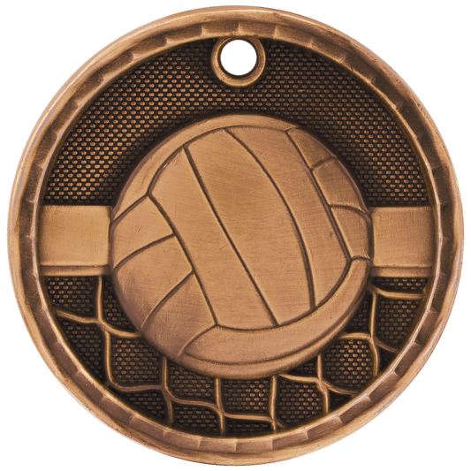 Antique Bronze 3D Volleyball Medal - 2"