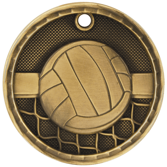 2" Antique Gold 3D Volleyball Medal