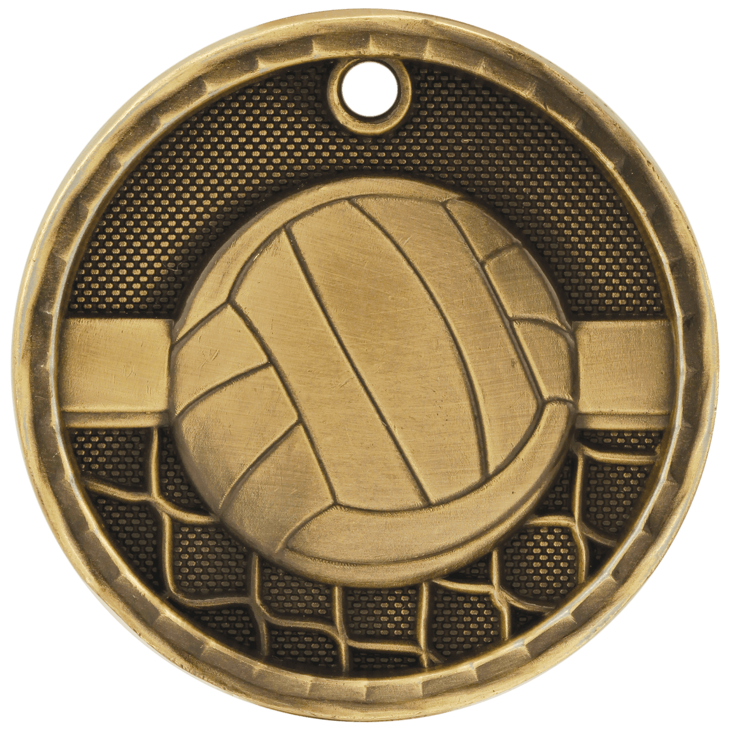 Antique Gold 3D Volleyball Medal - 2"