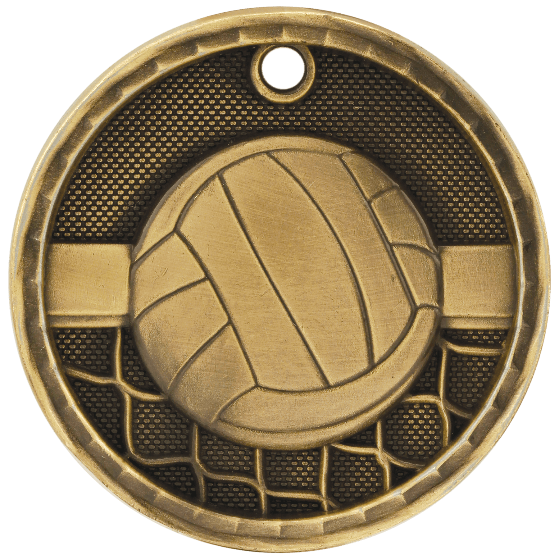Antique Gold 3D Volleyball Medal - 2"