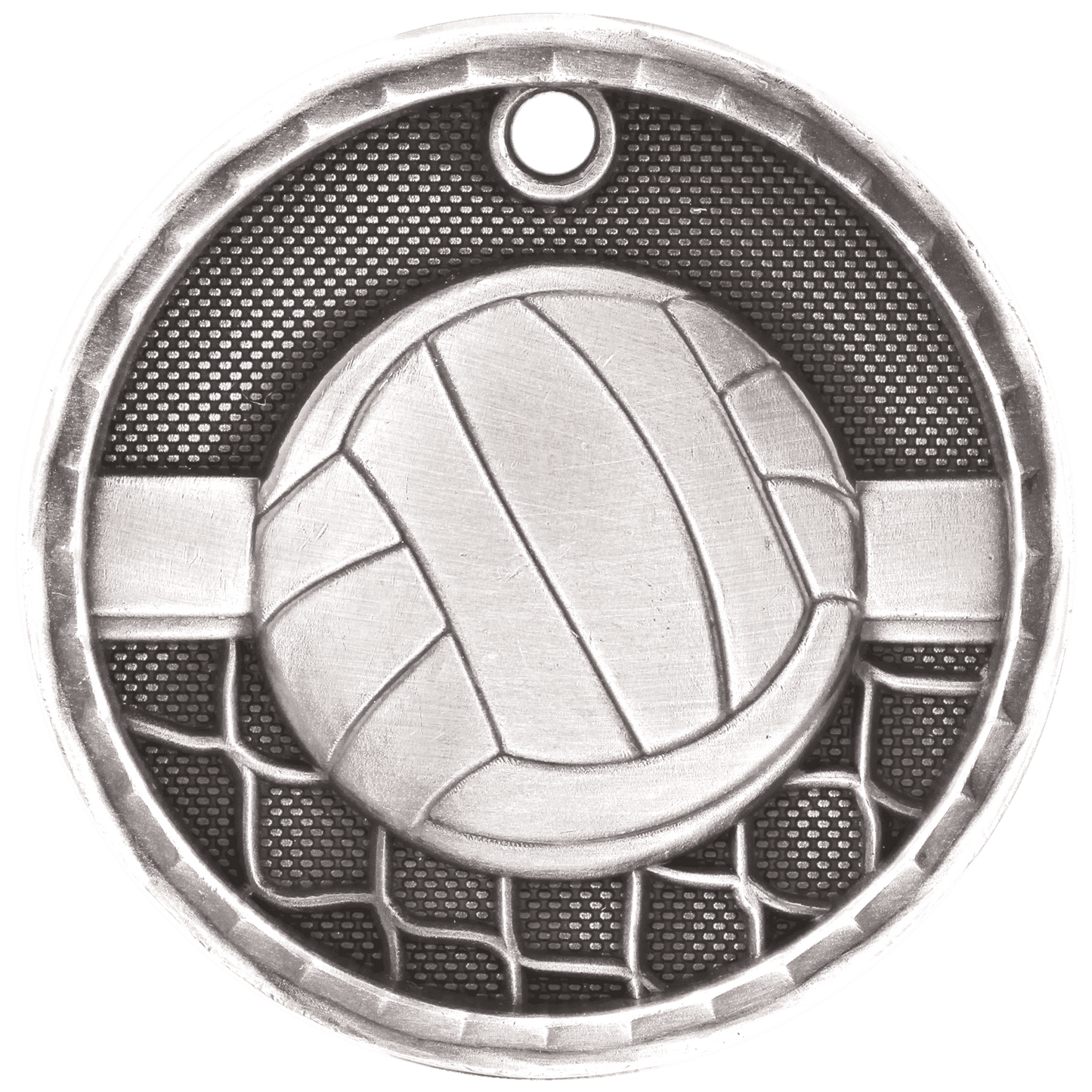 2" Antique Silver 3D Volleyball Medal