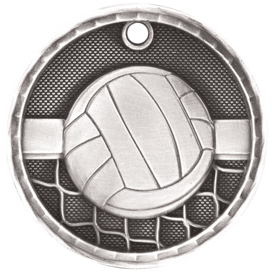 2" Antique Silver 3D Volleyball Medal