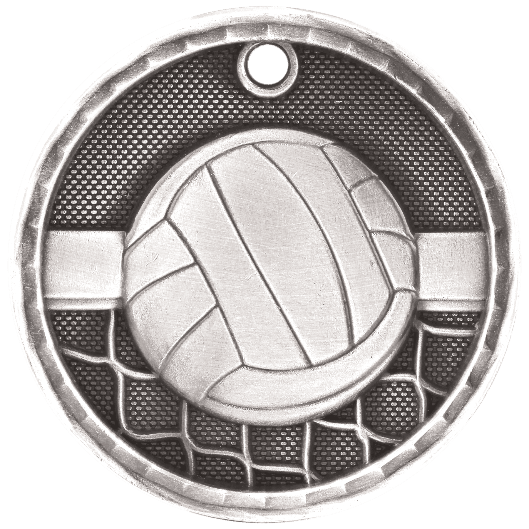Antique Silver 3D Volleyball Medal - 2"