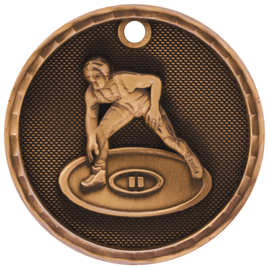 Antique Bronze 3D Wrestling Medal - 2"