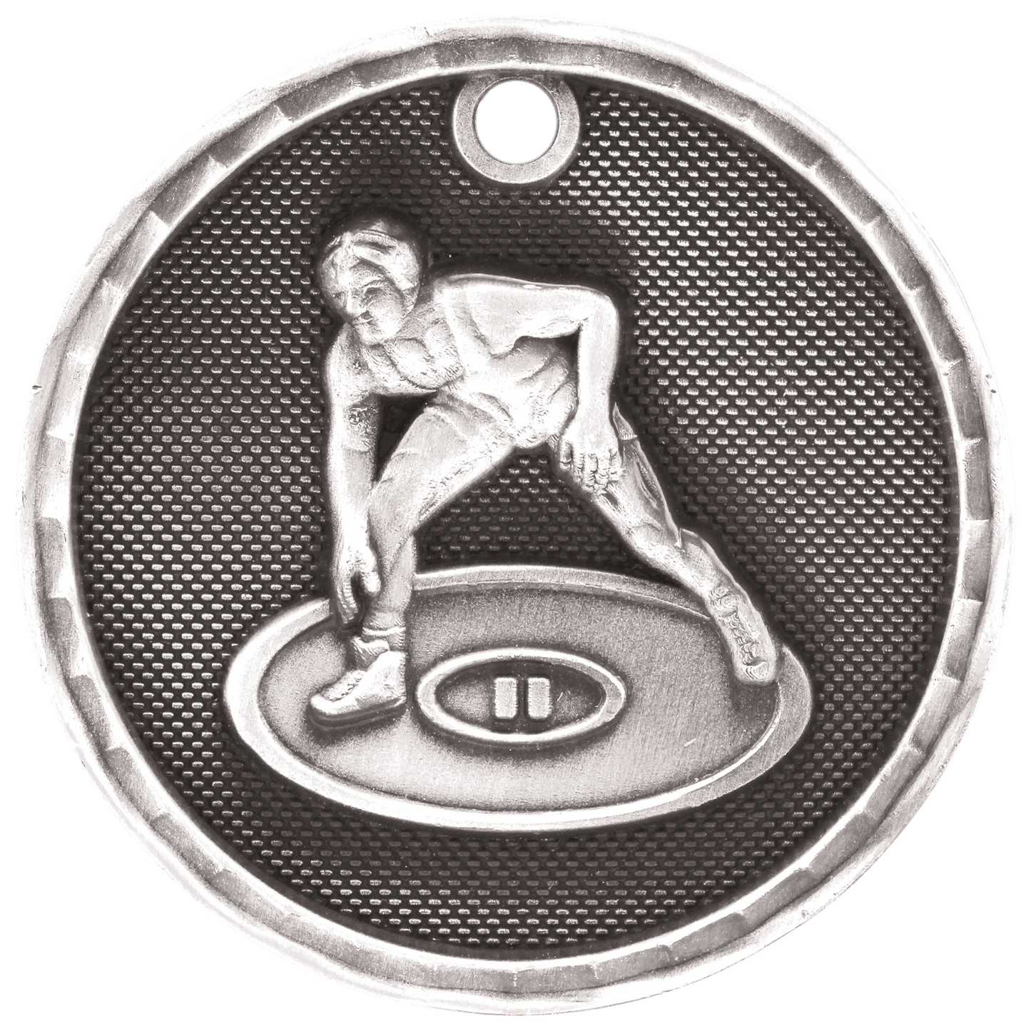 Antique Silver 3D Wrestling Medal - 2"