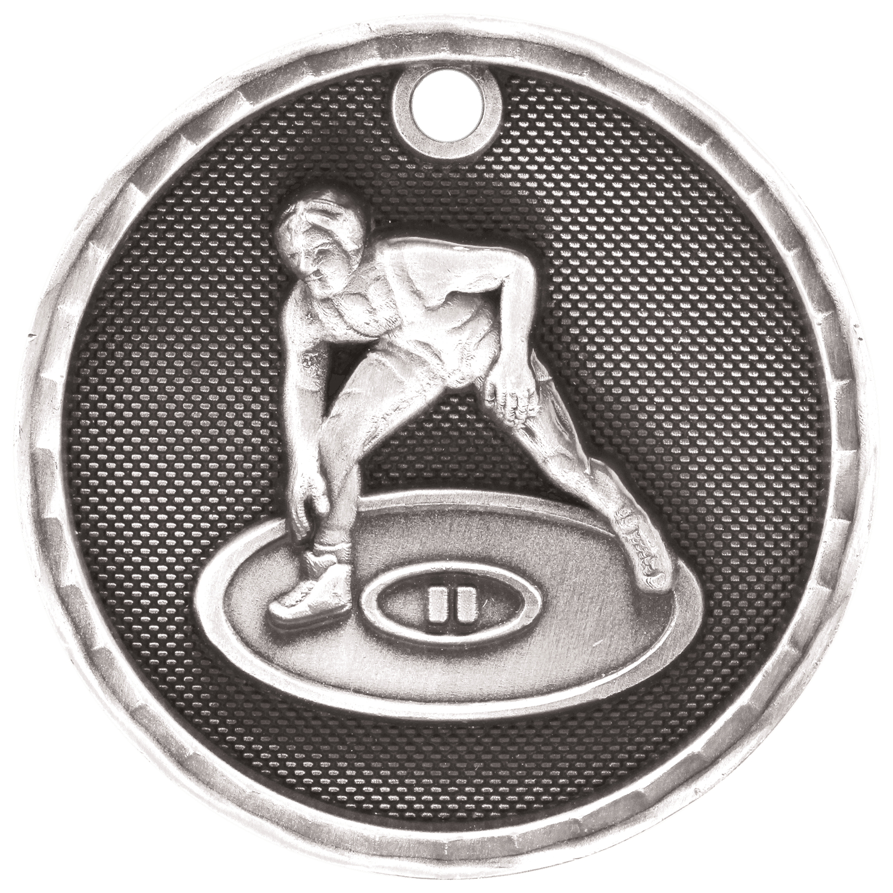 Antique Silver 3D Wrestling Medal - 2"