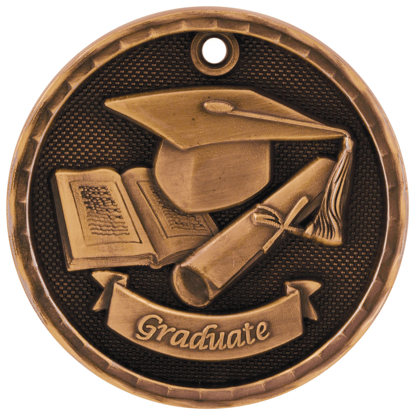 Antique Bronze 3D Graduate Medal - 2"