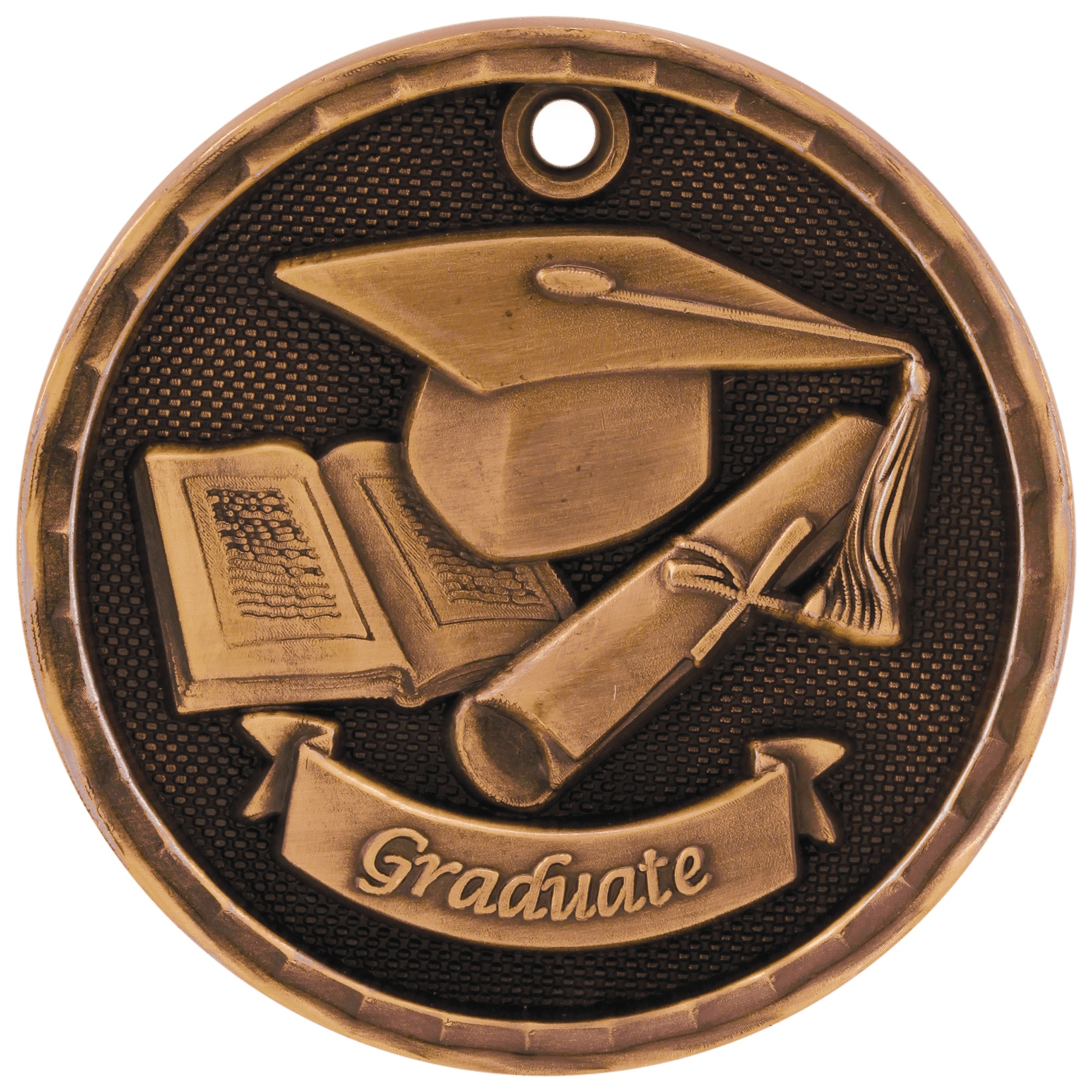 Antique Bronze 3D Graduate Medal - 2"