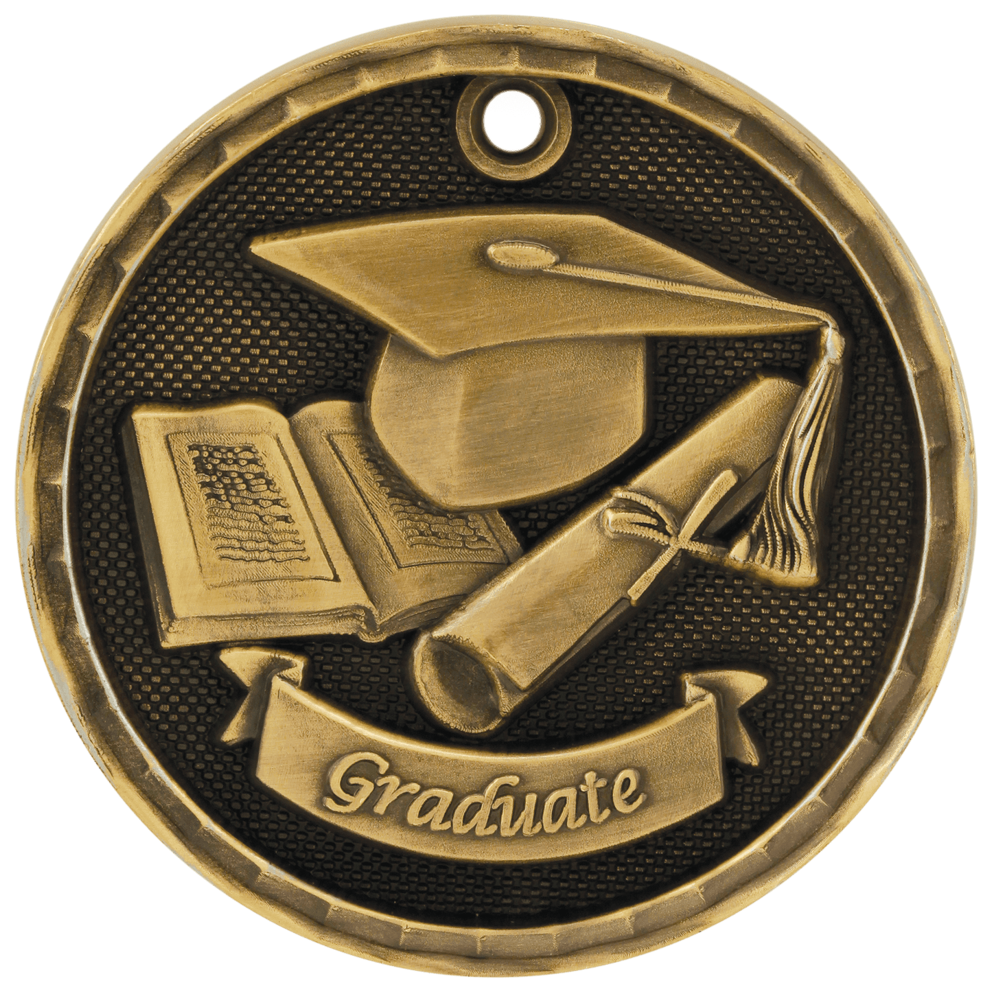 Antique Gold 3D Graduate Medal - 2"