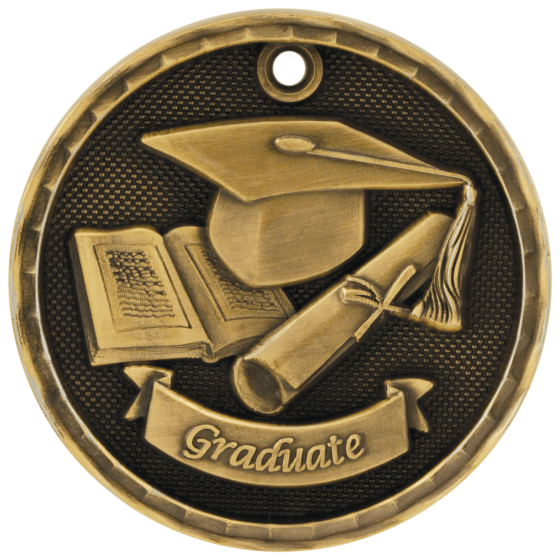 Antique Gold 3D Graduate Medal - 2"
