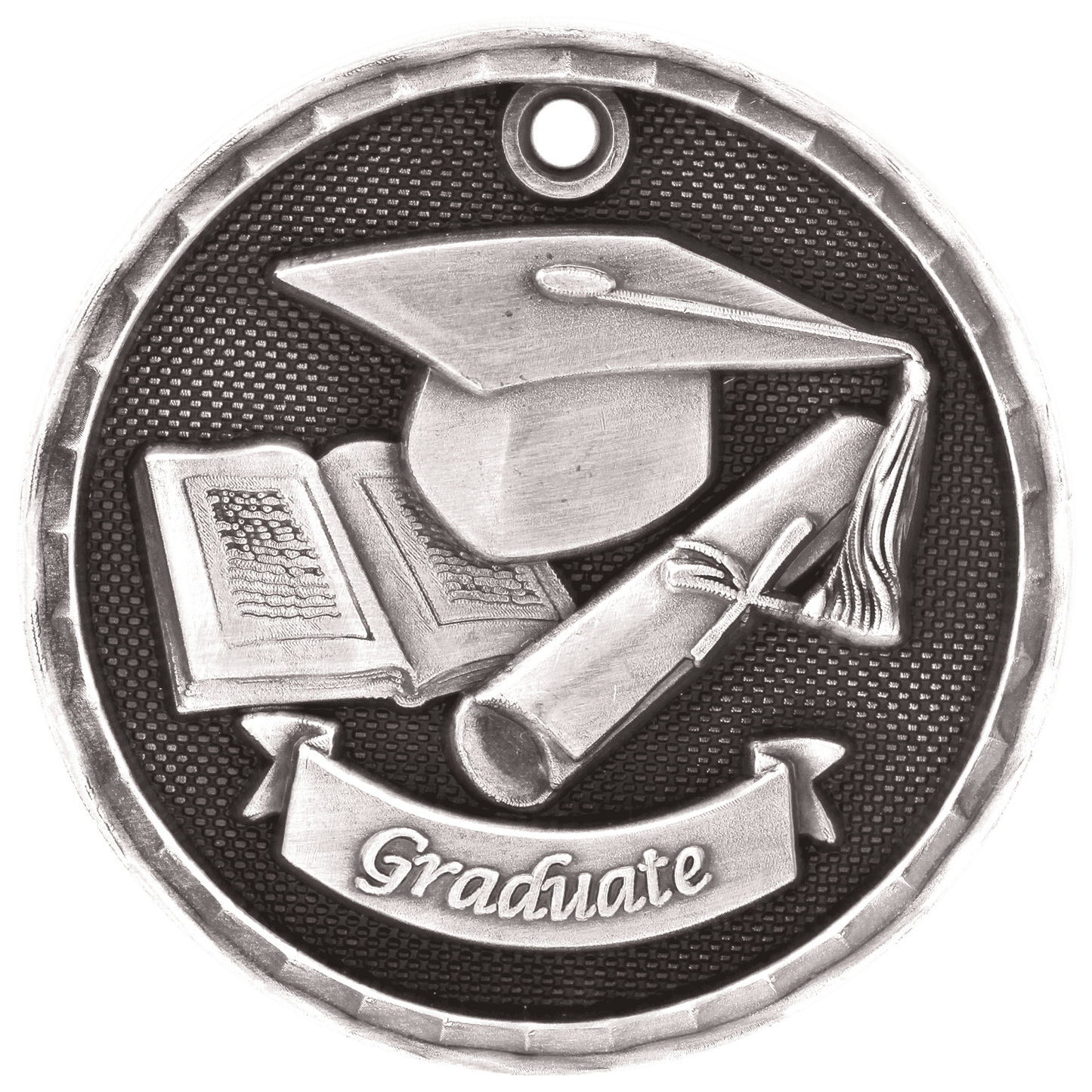 Antique Silver 3D Graduate Medal - 2"