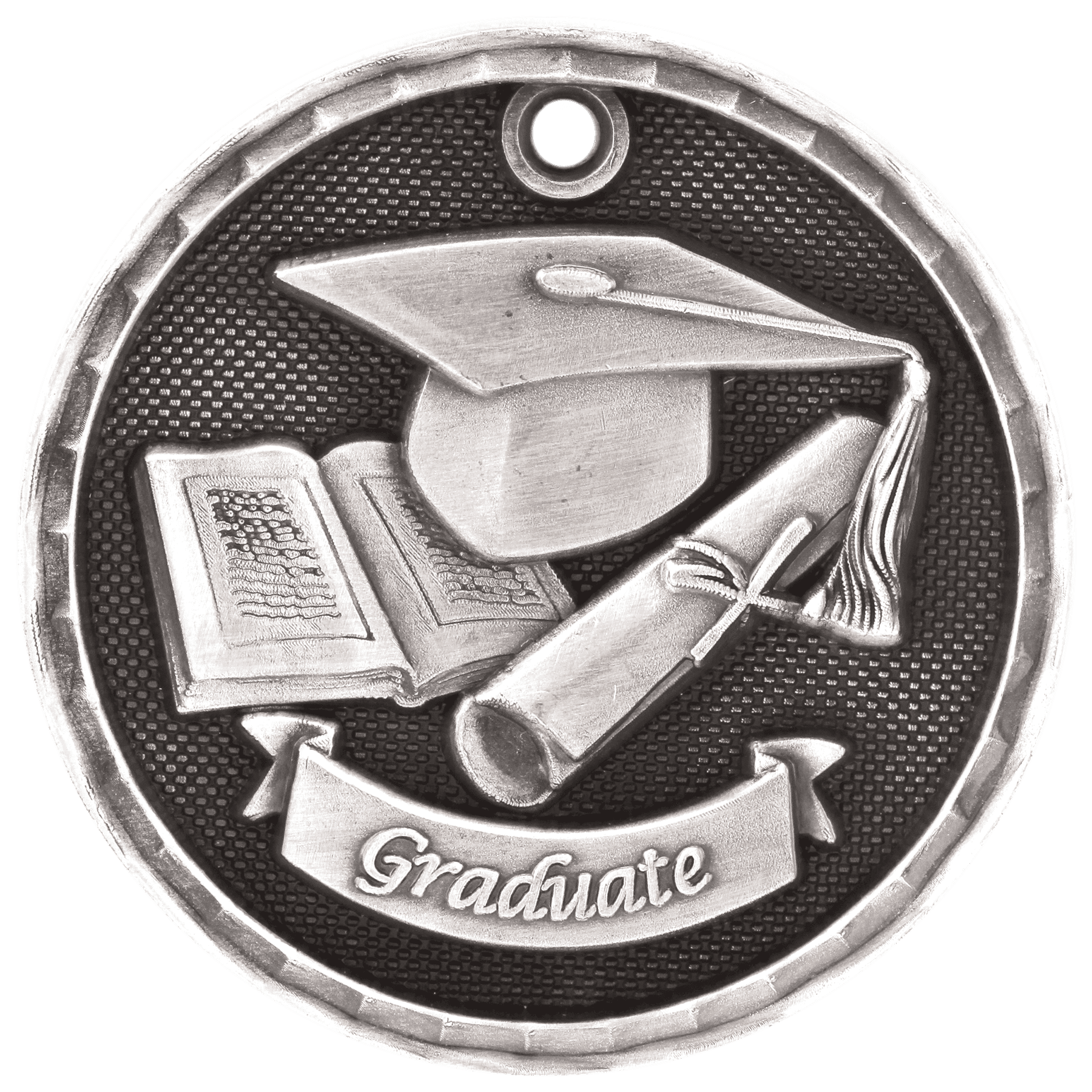 Antique Silver 3D Graduate Medal - 2"