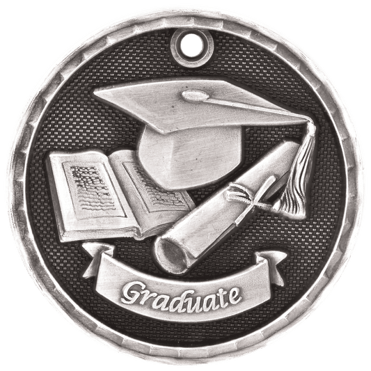 Antique Silver 3D Graduate Medal - 2"