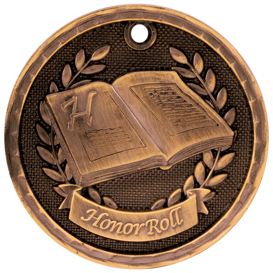 Antique Bronze 3D Honor Roll Medal - 2"