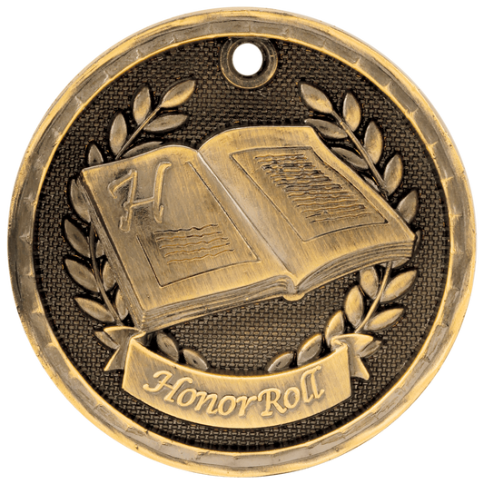 Antique Gold 3D Honor Roll Medal - 2"