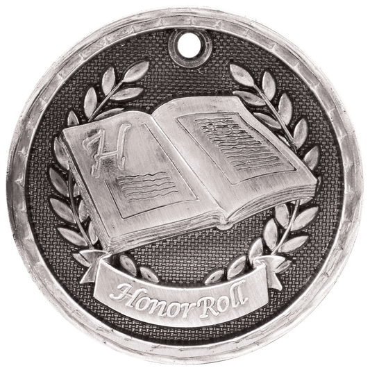 2" Antique Silver 3D Honor Roll Medal