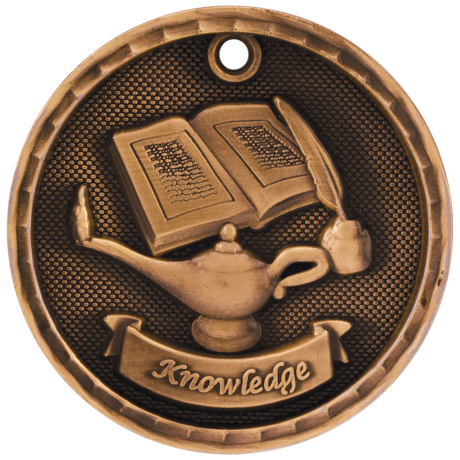 Antique Bronze 3D Lamp of Knowledge Medal - 2"