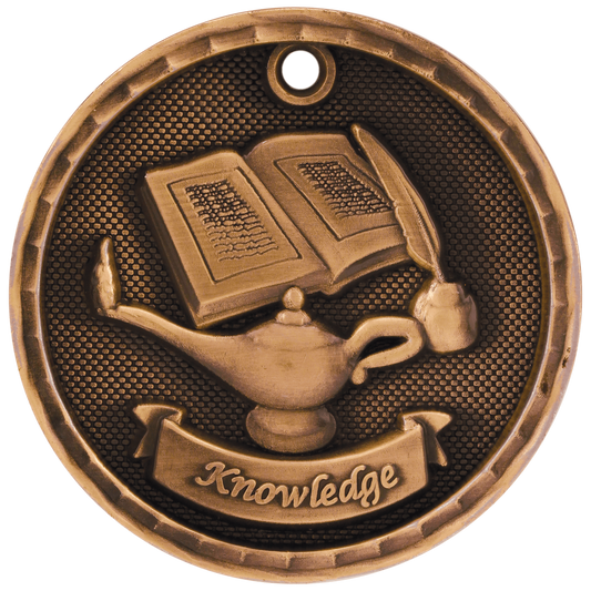 Antique Bronze 3D Lamp of Knowledge Medal - 2"