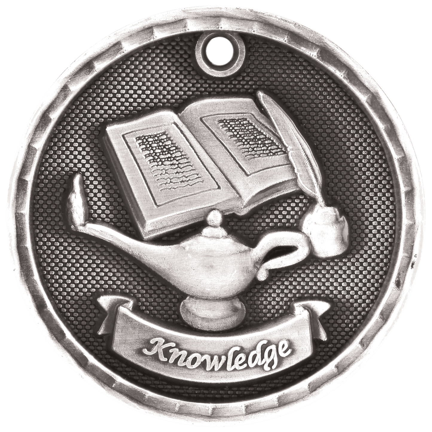 Antique Silver 3D Lamp of Knowledge Medal - 2"